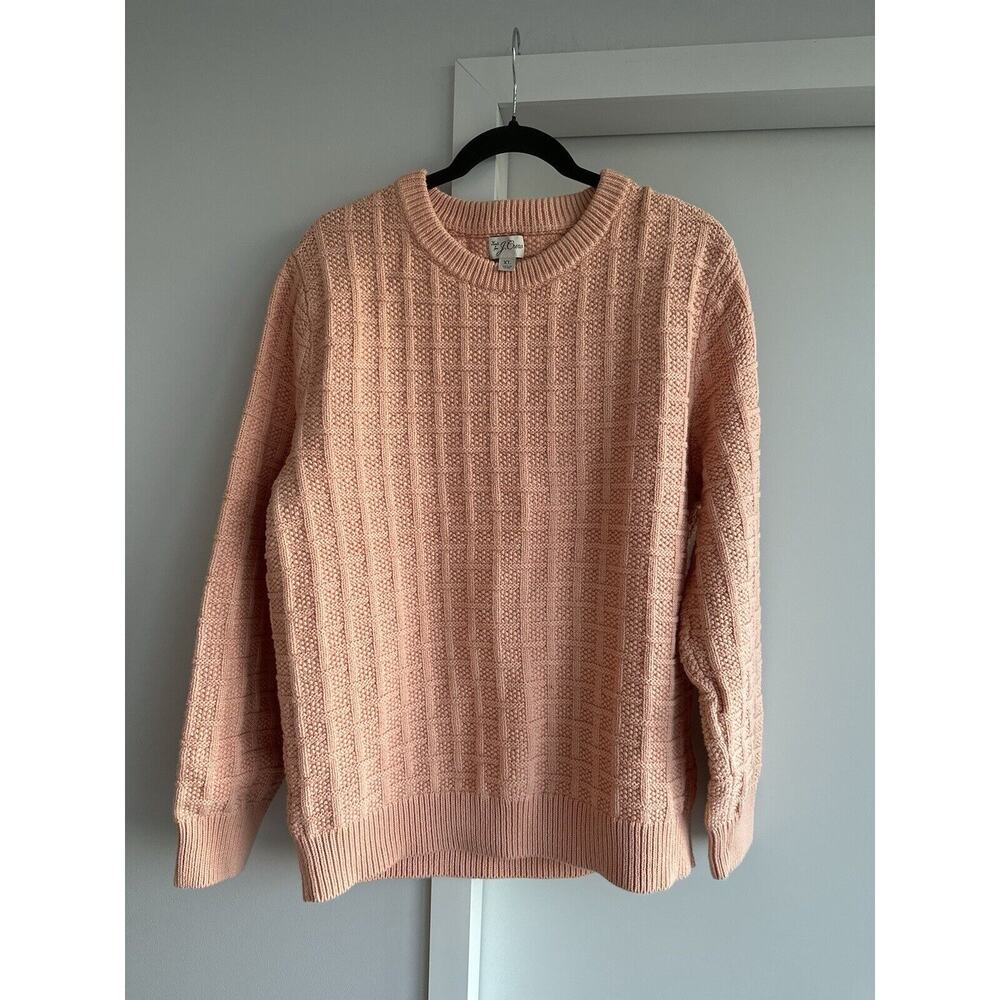 J CREW Men's Pink Cotton sweater in checkered stitch X-Large